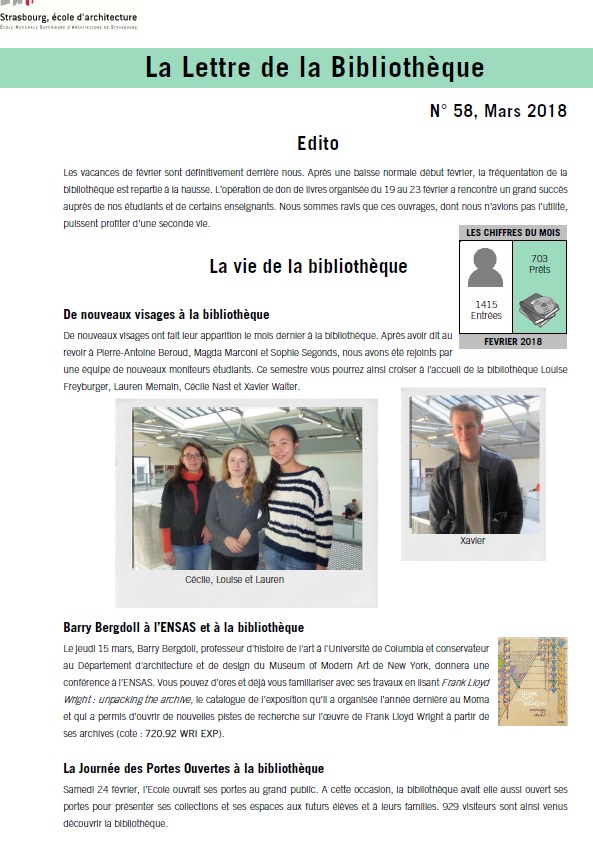 Lettre de la Bibliothèque de l'ENSAS n°58